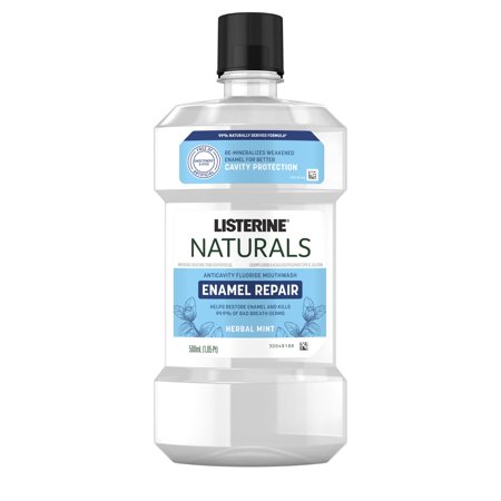 0312547115896 - LISTERINE NATURALS ENAMEL REPAIR MOUTHWASH WITH MINERAL SODIUM FLUORIDE, ORAL RINSE TO HELP RESTORE TOOTH ENAMEL & KILL BAD BREATH GERMS, 99% NATURALLY DERIVED*, HERBAL MINT, 500 ML