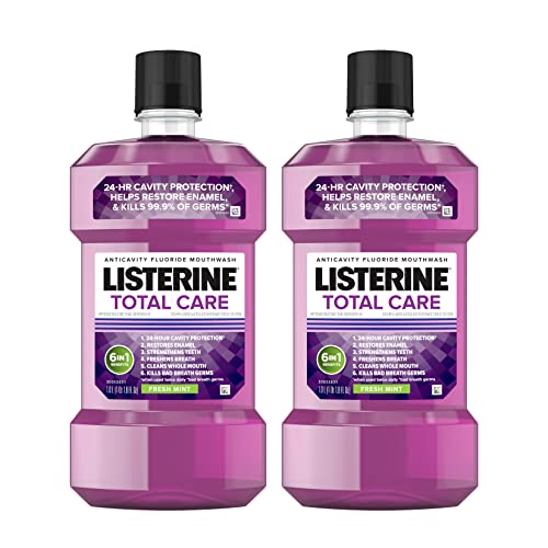 0312547352529 - LISTERINE TOTAL CARE ANTICAVITY FLUORIDE MOUTHWASH, 6 BENEFITS IN 1 ORAL RINSE HELPS KILL 99% OF BAD BREATH GERMS, PREVENTS CAVITIES, & STRENGTHENS TEETH, FRESH MINT, 1 L, PACK OF 2