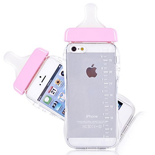 3151939528817 - GENERIC BABY BOTTLE CUTE 3D TPU SOFT PREGNANT WOMAN MILK BOTTLE CLEAR CASE LANYARD CASE COVER FOR IPHONE 5/5S (PINK)