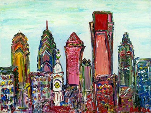 3185173984689 - PHILADELPHIA SKYLINE PAINTINGS ON CANVAS MODERN LANSCAPE WALL ART FOR HOME AND OFFICE DECORATIONS, 12 X 16
