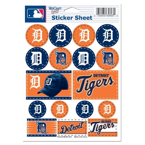0032085284372 - MLB DETROIT TIGERS VINYL STICKER SHEET, 5 X 7