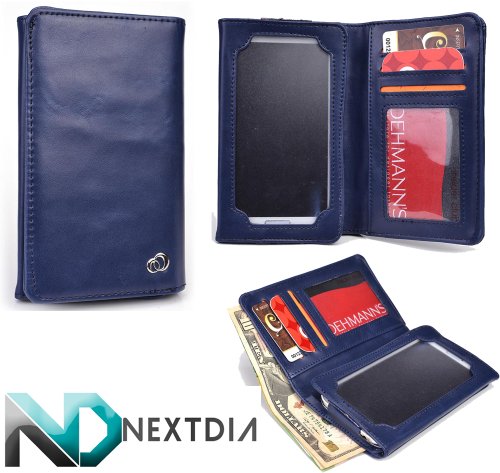 0322012444543 - UNISEX MENS BIFOLD WALLET CASE HUAWEI ACTIVIA 4G UNIVERSAL FIT SPACE CADET BLUE WITH VIEWING SCREEN + ND CABLE TIE