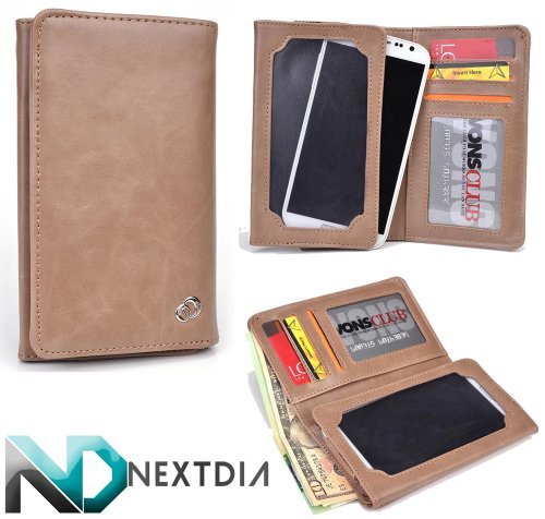 0322012446622 - UNISEX MENS BIFOLD WALLET CASE HUAWEI ACTIVIA 4G UNIVERSAL FIT TUSCAN TAN WITH VIEWING SCREEN + ND CABLE TIE
