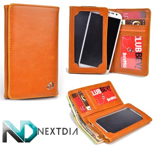 0322012451855 - UNISEX MENS BIFOLD WALLET CASE HUAWEI ACTIVIA 4G UNIVERSAL FIT TIGER'S EYE ORANGE WITH VIEWING SCREEN + ND CABLE TIE