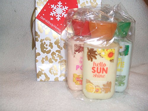 0032251059681 - BATH & BODY WORKS GIFT SET 3 TRAVEL LOTIONS PEACE LOVE DAISIES, HELLO SUNSHINE, SUNSET BY THE POOL IN DECORATIVE GIFT BAG