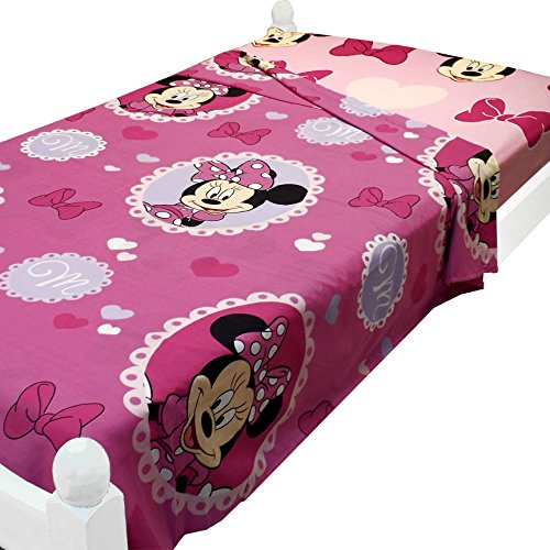 0032281209452 - 2PC DISNEY MINNIE MOUSE TWIN SHEET SET CAMEO HEARTS TWIN FLAT AND FITTED SHEETS