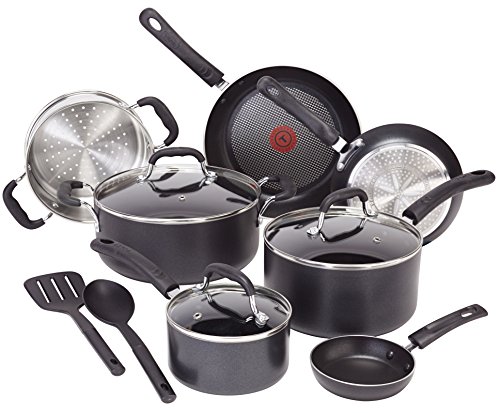 0032406058590 - T-FAL C515SC PROFESSIONAL TOTAL NONSTICK THERMO-SPOT HEAT INDICATOR INDUCTION BASE COOKWARE SET, 12-PIECE, BLACK