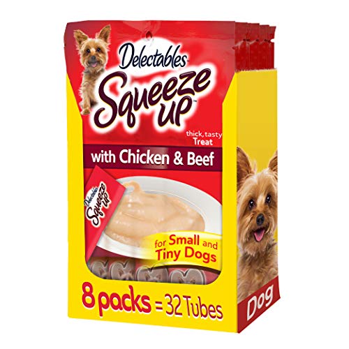 0032700113704 - HARTZ DELECTABLES SQUEEZE UP CHICKEN & BEEF DOG LICKABLE TREATS, 32 DOG TREAT TUBES