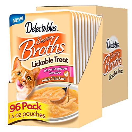 0032700129064 - HARTZ DELECTABLES SAVORY BROTH LICKABLE WET CAT TREATS FOR ADULT & SENIOR CATS, NON-SEAFOOD CHICKEN, 96 COUNT