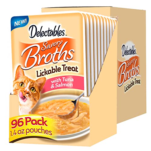 0032700129071 - HARTZ DELECTABLES SAVORY BROTH LICKABLE WET CAT TREATS FOR ADULT & SENIOR CATS, TUNA AND SALMON, 96 PACK