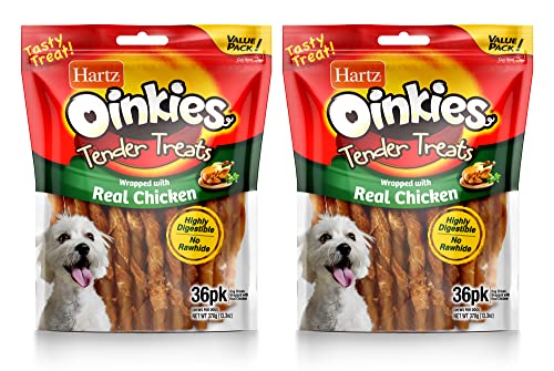 0032700129521 - HARTZ OINKIES TENDER TREATS DOG TREATS WRAPPED WITH REAL CHICKEN, 72 COUNT