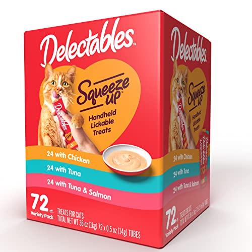 0032700129798 - HARTZ DELECTABLES SQUEEZE UP INTERACTIVE LICKABLE WET CAT TREATS FOR ADULT & SENIOR CATS, VARIETY, 72 COUNT