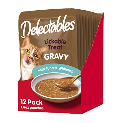 0032700129989 - HARTZ DELECTABLES GRAVY LICKABLE WET CAT TREATS, TUNA & WHITEFISH, 12 PACK