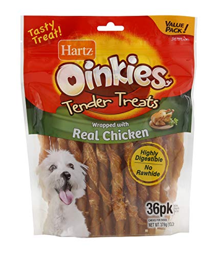 0032700156831 - HARTZ OINKIES RAWHIDE-FREE TENDER TREATS WRAPPED WITH CHICKEN DOG TREATS CHEWS, 36 COUNT, HIGHLY DIGESTIBLE, NO ARTIFICIAL FLAVORS, PERFECT FOR SMALLER AND SENIOR DOGS