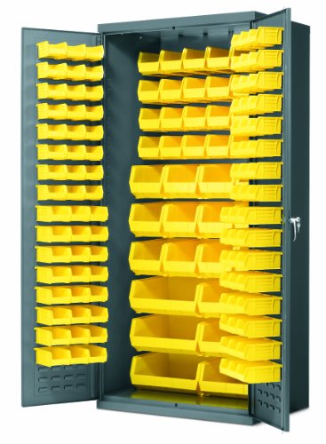 0032903041972 - AKRO-MILS AC3624 Y STEEL STORAGE CABINET WITH LOUVERED PANELS ON BACK WALL AND DOORS, INCLUDES 138 YELLOW AKROBINS, 36 W X 24 D X 78 H
