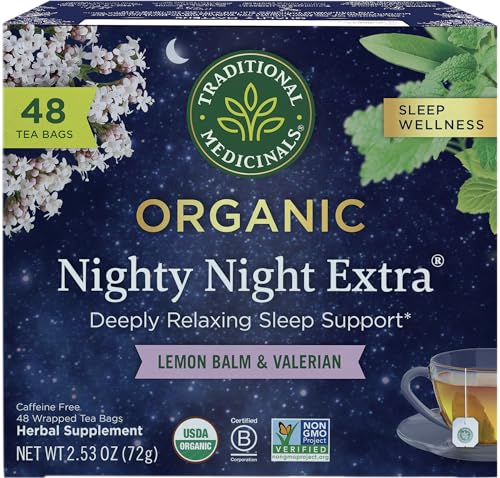 0032917008374 - TRADITIONAL MEDICINALS ORGANIC NIGHTY NIGHT EXTRA TEA WITH VALERIAN ROOT FOR RELAXATION, 48 TEA BAGS