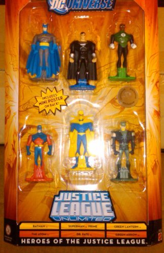 0033170725732 - DC UNIVERSE JUSTICE LEAGUE UNLIMITED HEROES OF THE JUSTICE LEAGUE 6 PACK WITH BATMAN, THE ATOM, SUPERMAN PRIME, DR. FATE, GREEN LANTERN, AND GREEN ARROW