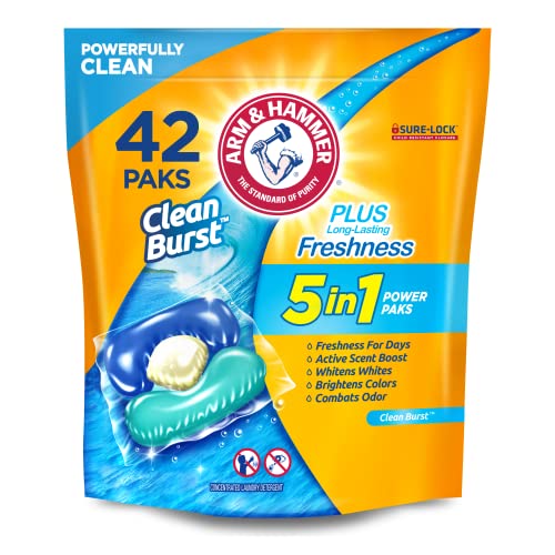 0033200003090 - ARM & HAMMER CLEAN BURST 5-IN-1 LAUNDRY DETERGENT POWER PAKS, HIGH EFFICIENY (HE), 42 COUNT