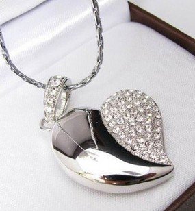 0033584028559 - CRYSTAL ASYMMETRIC HEART SHAPE JEWELRY USB FLASH DRIVE WITH NECKLACE:8GB(SILVER)