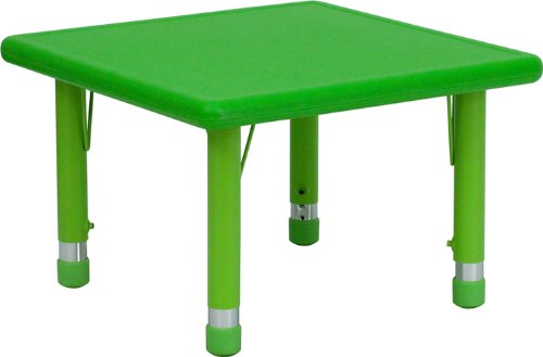 0033586083280 - FLASH FURNITURE YU-YCX-002-2-SQR-TBL-GREEN-GG 24-INCH SQUARE HEIGHT ADJUSTABLE GREEN PLASTIC ACTIVITY TABLE