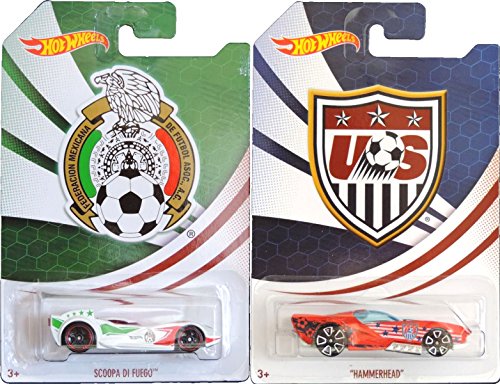 0033776014452 - EXCLUSIVE SOCCER TEAM HOT WHEELS 2 CAR SET US SOCCER TEAM HAMMERHEAD & MEXICO WORLD CUP 2014 FIFA IN PROTECTIVE CASES