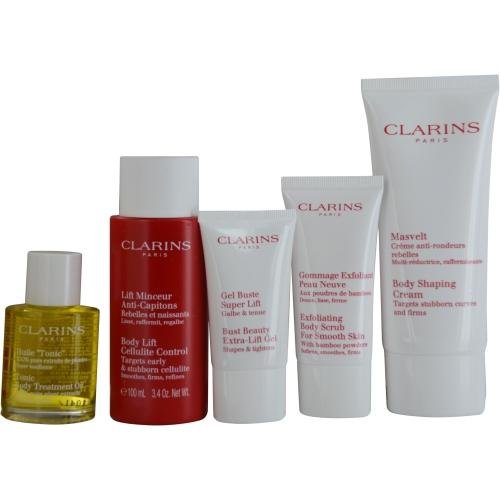 3380811840864 - CLARINS PERFECT BODY KIT 5 PIECE IN CLEAR PLASTIC TRAVEL TOTE