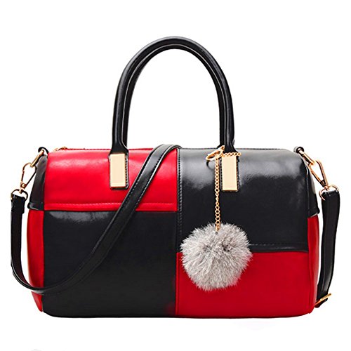 3390988565002 - ZHUOHONG BOSTON BAG 2016 NEW FASHION HIT COLOR STITCHING WOOL BALL ORNAMENTS PACKAGE(BLACKANDRED)