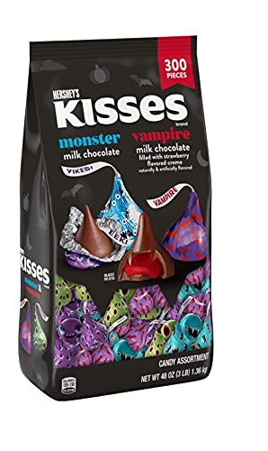 0034000124954 - HERSHEYS KISSES HALLOWEEN MILK CHOCOLATE AND STRAWBERRY FLAVORED CREME ASSORTMENT CANDY (48 OZ., 300 PC.)