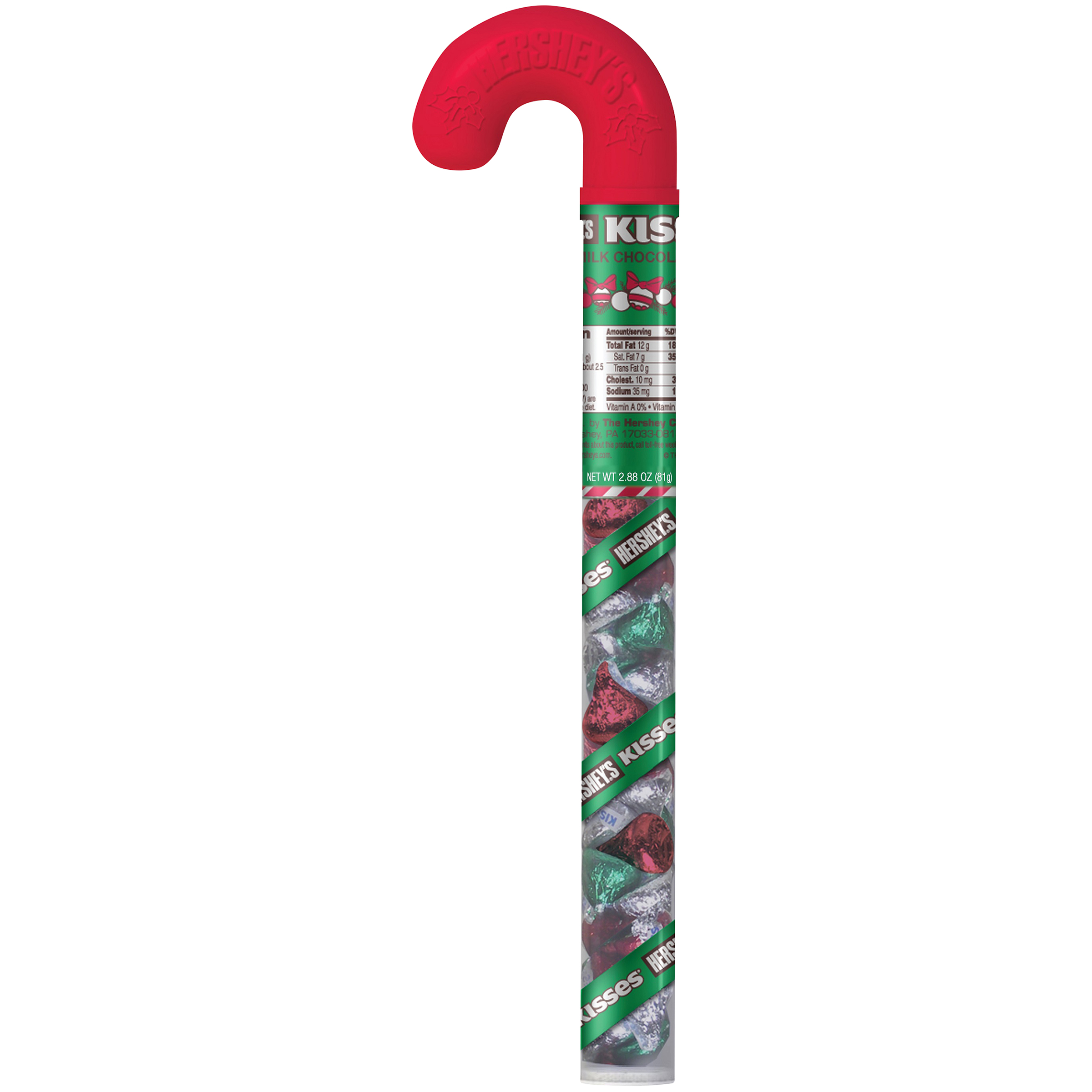 0034000133819 - KISSES HOLIDAY MILK CHOCOLATES CANDY FILLED CANE 2.88 OZ. CONTAINER