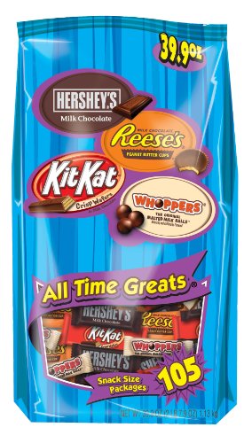 0034000202430 - HERSHEY'S ALL TIME GREAT SNACK SIZE ASSORTMENT, 105 PIECE