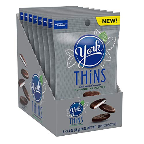 0034000215799 - YORK THINS CANDY DARK CHOCOLATE AND PEPPERMINT PATTIES BAGS, 11.2 OZ. (8 COUNT)