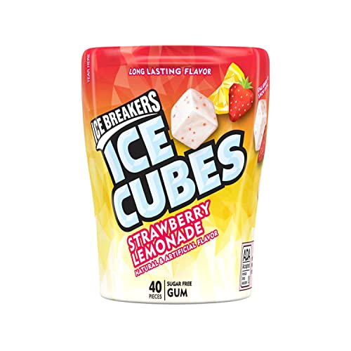 0034000402618 - ICE BREAKERS ICE CUBES STRAWBERRY LEMONADE FLAVORED SUGAR FREE CHEWING GUM, XYLITOL GUM, 40 COUNT BOTTLE