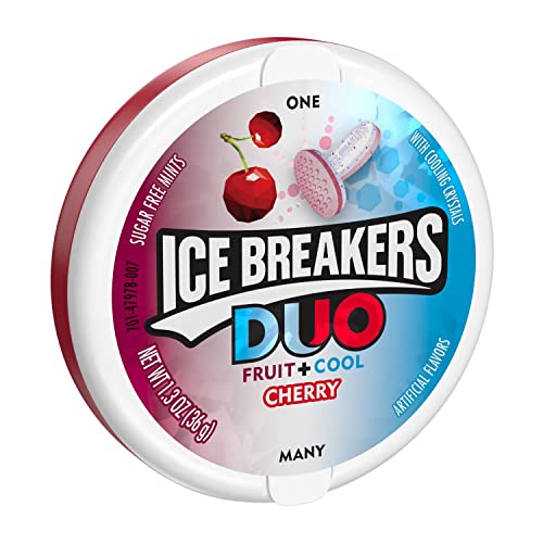 0034000479795 - ICE BREAKERS DOU FRUIT + COOL CHERRY SUGAR FREE BREATH MINTS, MINT CANDY, 1.3 OZ TIN