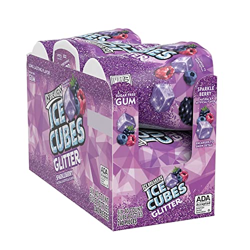 0034000702756 - ICE BREAKERS ICE CUBES GLITTER SPARKLEBERRY SUGAR FREE CHEWING GUM, MADE WITH XYLITOL, 3.24 OZ BOTTLES (6 COUNT, 40 PIECES)