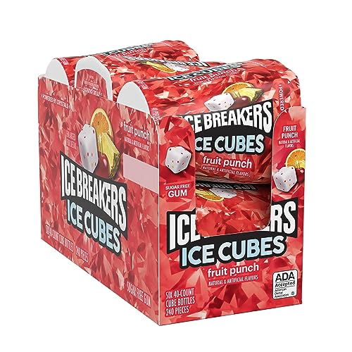 0034000702954 - ICE BREAKERS ICE CUBES FRUIT PUNCH SUGAR FREE CHEWING GUM BOTTLES, 3.24 OZ (6 COUNT, 40 PIECES)