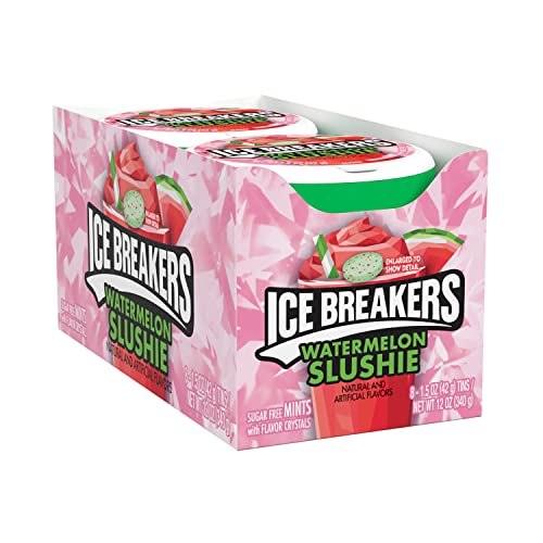 0034000722792 - ICE BREAKERS WATERMELON SLUSHIE FLAVORED, FRUIT FLAVORED CANDY SUGAR FREE BREATH MINTS TINS, 1.5 OZ (8 COUNT)