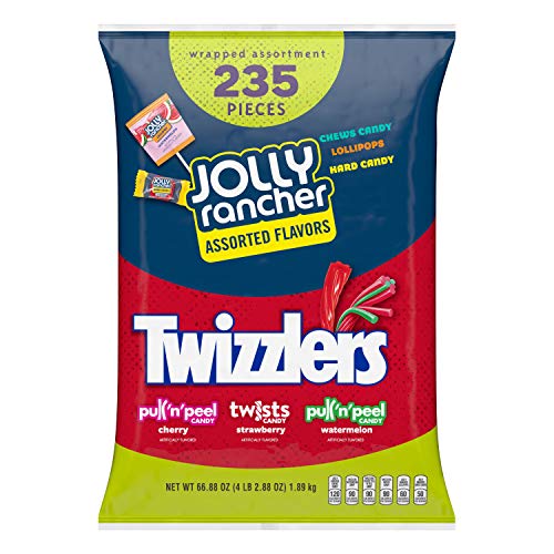 0034000936434 - JOLLY RANCHER AND TWIZZLERS ASSORTED FRUIT FLAVORED CANDY, INDIVIDUALLY WRAPPED, 66.88 OZ BULK VARIETY BAG (235 PIECES)