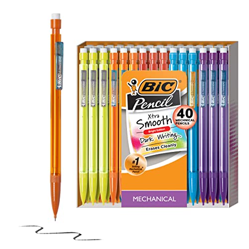 0343538846093 - BIC XTRA-SMOOTH MECHANICAL PENCILS WITH ERASERS, BRIGHT EDITION MEDIUM POINT (0.7MM), 40-COUNT PACK, BULK MECHANICAL PENCILS FOR SCHOOL OR OFFICE SUPPLIES