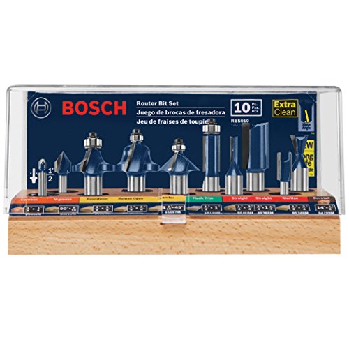 0000346461954 - BOSCH RBS010 1/2-INCH AND 1/4-INCH SHANK CARBIDE-TIPPED ALL-PURPOSE PROFESSIONAL ROUTER BIT SET, 10-PIECE