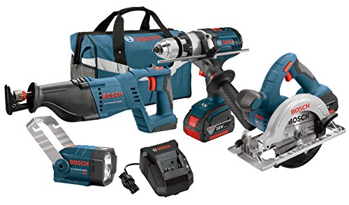 0000346465525 - BOSCH CLPK402-181 18-VOLT 4-TOOL LITHIUM-ION CORDLESS COMBO KIT WITH 1/2-INCH HAMMER DRILL/DRIVER, RECIPROCATING SAW, CIRCULAR SAW AND FLASHLIGHT