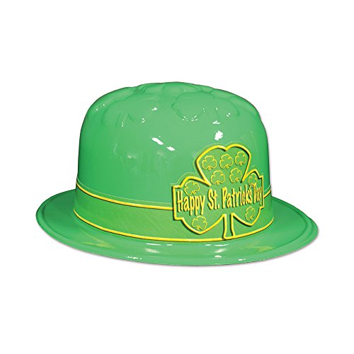 0034689015437 - BEISTLE 33976-25 25-PACK PLASTIC ST. PATRICK'S DAY SHAMROCK DERBIES PARTY HAT