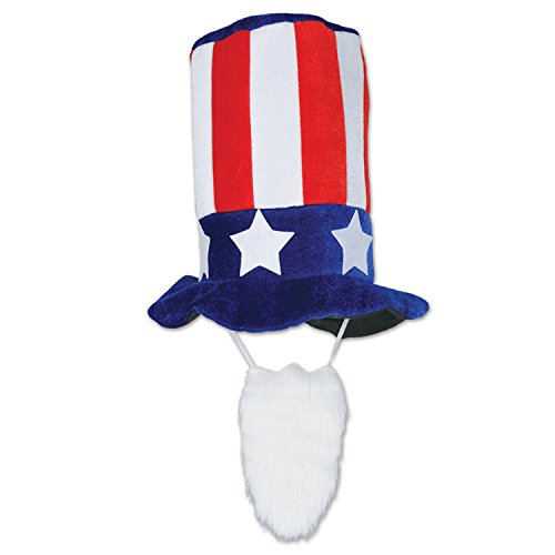 0034689066989 - BEISTLE PLUSH PATRIOTIC HAT WITH BEARD, RED/WHITE/BLUE