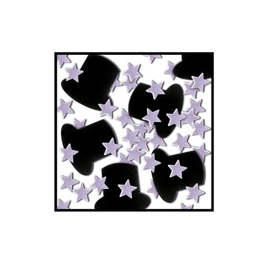 0034689117377 - BEISTLE FANCI-FETTI TOP HATS AND MINI STARS, 1-OUNCE, BLACK AND SILVER