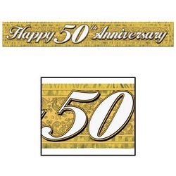 0034689118886 - METALLIC 50TH ANNIVERSARY FRINGE BANNER (GOLD) PARTY ACCESSORY (1 COUNT) (1/PKG)