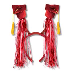 0034689142751 - GRAD CAP W/FRINGE BOPPERS (RED) PARTY ACCESSORY (1 COUNT) (1/PKG)