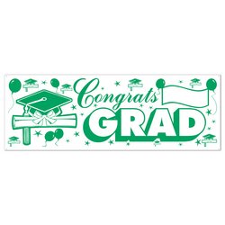 0034689151401 - CONGRATS GRAD SIGN BANNER (GREEN & WHITE) PARTY ACCESSORY (1 COUNT) (1/PKG)