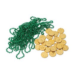 0034689300380 - LEPRECHAUN LOOT INCLUDES: 12 - GREEN PARTY BEADS, 25 - GOLD (PLASTIC COINS) PARTY ACCESSORY (1 COUNT) (37/PKG)