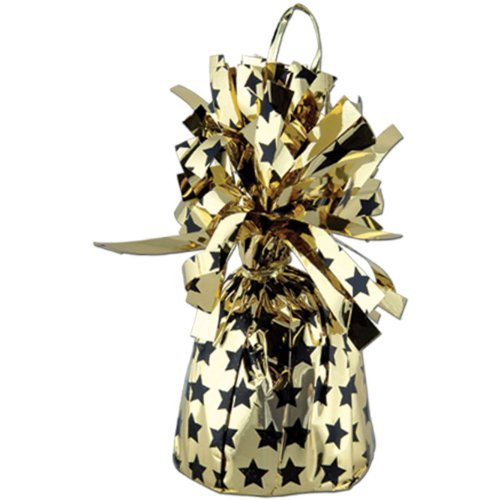 0034689509264 - PRINTED BALLOON WEIGHT - STARS (BLACK & GOLD) PARTY ACCESSORY (1 COUNT)