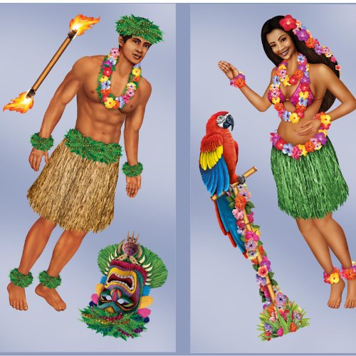 0034689520047 - BEISTLE 52004 PRINTED HULA GIRL AND POLYNESIAN GUY PROPS, 21 TO 5', 5 PIECES IN PACKAGE