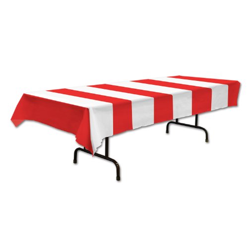 0034689579373 - RED & WHITE STRIPES TABLECOVER PARTY ACCESSORY (1 COUNT) (1/PKG)